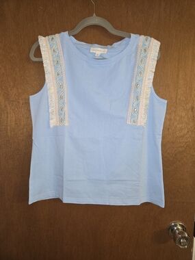 Light Blue Sleeveless Fringe Top